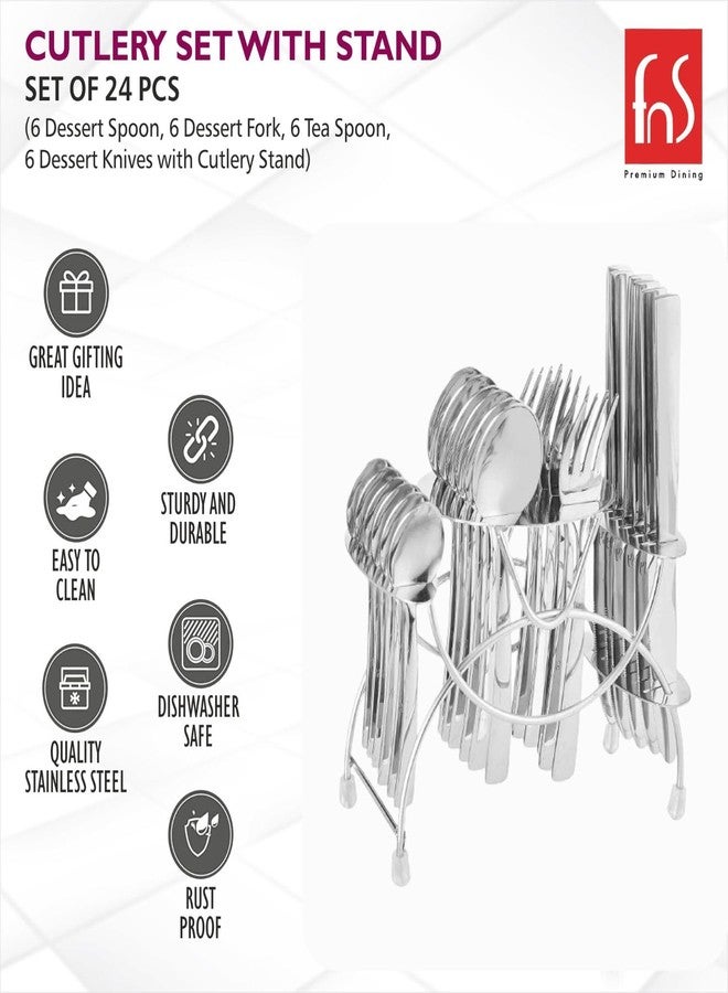 FNS Solo Premium Stainless Steel 24 Pcs Cutlery Set with Hanging Stand (6 Pcs Dinner Spoons, 6 Dinner Forks, 6 Dinner Knives and 6 Baby Spoons) - Image 3
